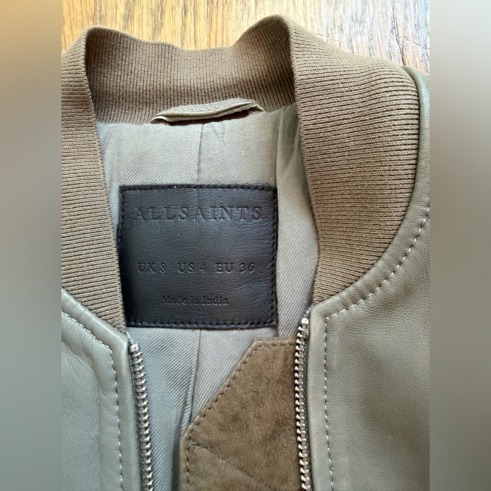 All Saints Olive Leather Jacket - Picture 6 of 11